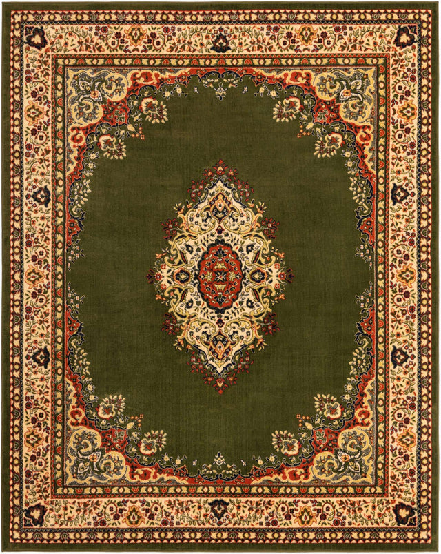 Green 7' 10 x 10' Reza Rectangle Area Rug 100% Polypropylene Easy Clean Traditional Motif Classic Carpet for Home Interiors for Sale at Rug Engine