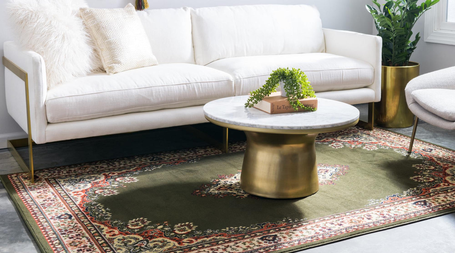 Green 4' 1 x 6' 1 Reza Rectangle Area Rug 100% Polypropylene Easy Clean Traditional Motif Classic Carpet for Home Interiors for Sale at Rug Engine