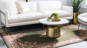 Green 4' 1 x 6' 1 Reza Rectangle Area Rug 100% Polypropylene Easy Clean Traditional Motif Classic Carpet for Home Interiors for Sale at Rug Engine