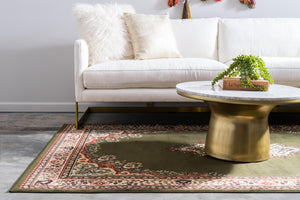 Green 7' 10 x 10' Reza Rectangle Area Rug 100% Polypropylene Easy Clean Traditional Motif Classic Carpet for Home Interiors for Sale at Rug Engine