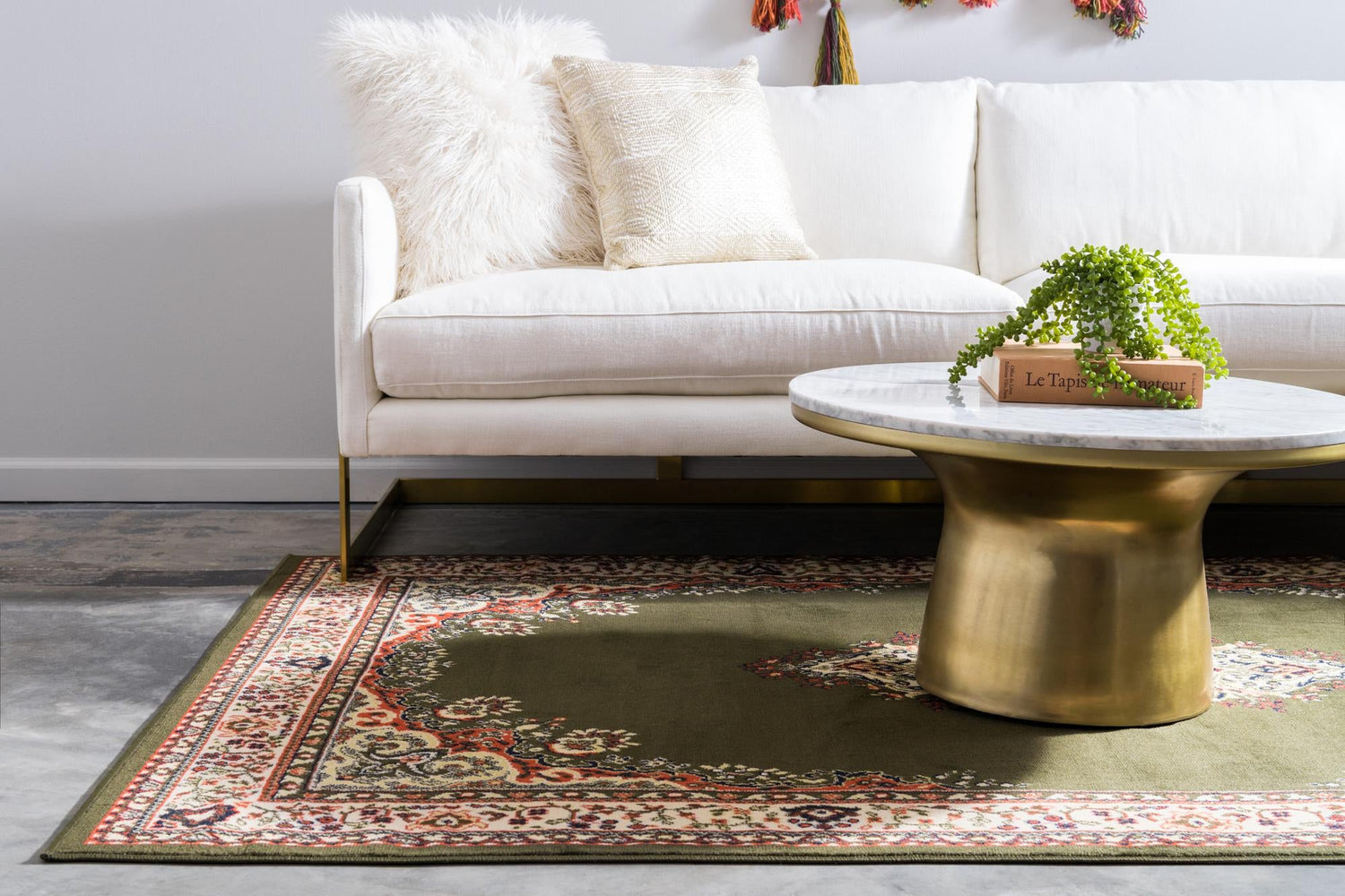 Green 4' 1 x 6' 1 Reza Rectangle Area Rug 100% Polypropylene Easy Clean Traditional Motif Classic Carpet for Home Interiors for Sale at Rug Engine