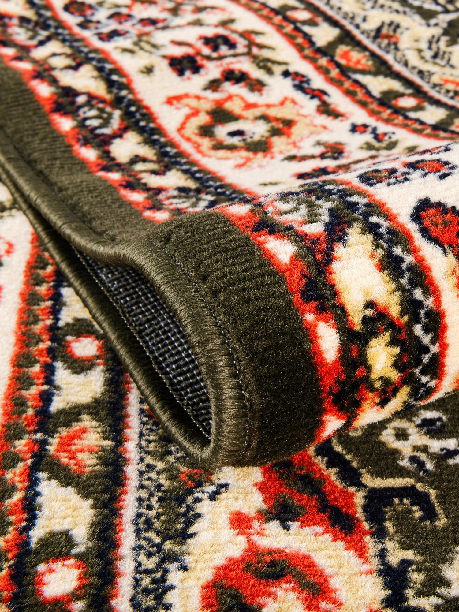 Green 4' 1 x 6' 1 Reza Rectangle Area Rug 100% Polypropylene Easy Clean Traditional Motif Classic Carpet for Home Interiors for Sale at Rug Engine