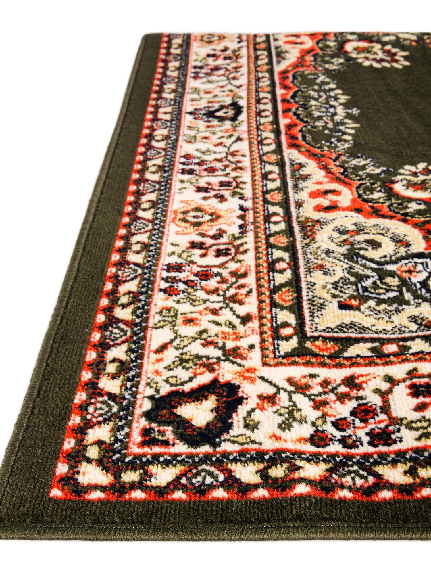 Green 4' 1 x 6' 1 Reza Rectangle Area Rug 100% Polypropylene Easy Clean Traditional Motif Classic Carpet for Home Interiors for Sale at Rug Engine