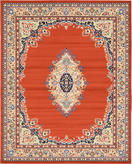 Terracotta 7' 10 x 10' Reza Rectangle Area Rug 100% Polypropylene Easy Clean Traditional Motif Classic Carpet for Home Interiors for Sale at Rug Engine