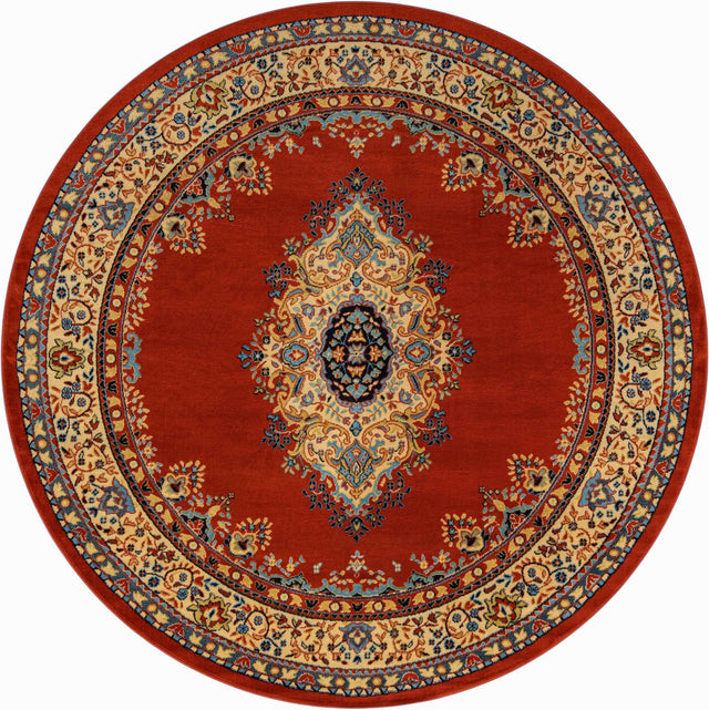 Terracotta 7' 10 x 7' 10 Reza Round Area Rug 100% Polypropylene Easy Clean Traditional Motif Classic Carpet for Home Interiors for Sale at Rug Engine