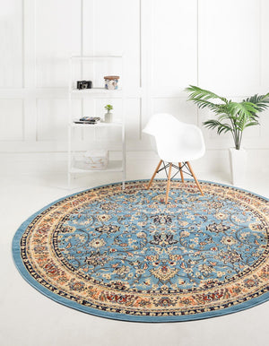 Light Blue 7' 10 x 7' 10 Sialk Hill Round Area Rug 100% Polypropylene Durable Easy Clean Classic Traditional Design Carpet for Interior Design for Sale at Rug Engine