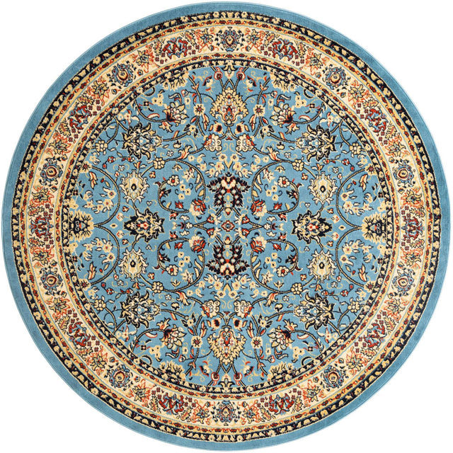 Light Blue 7' 10 x 7' 10 Sialk Hill Round Area Rug 100% Polypropylene Durable Easy Clean Classic Traditional Design Carpet for Interior Design for Sale at Rug Engine