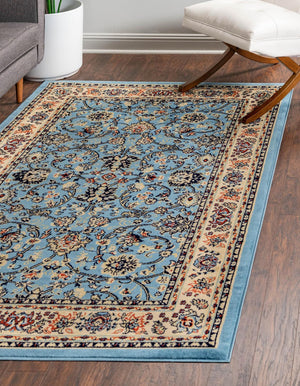 Light Blue 6' 1 x 9' Sialk Hill Rectangle Area Rug 100% Polypropylene Durable Easy Clean Classic Traditional Design Carpet for Interior Design for Sale at Rug Engine