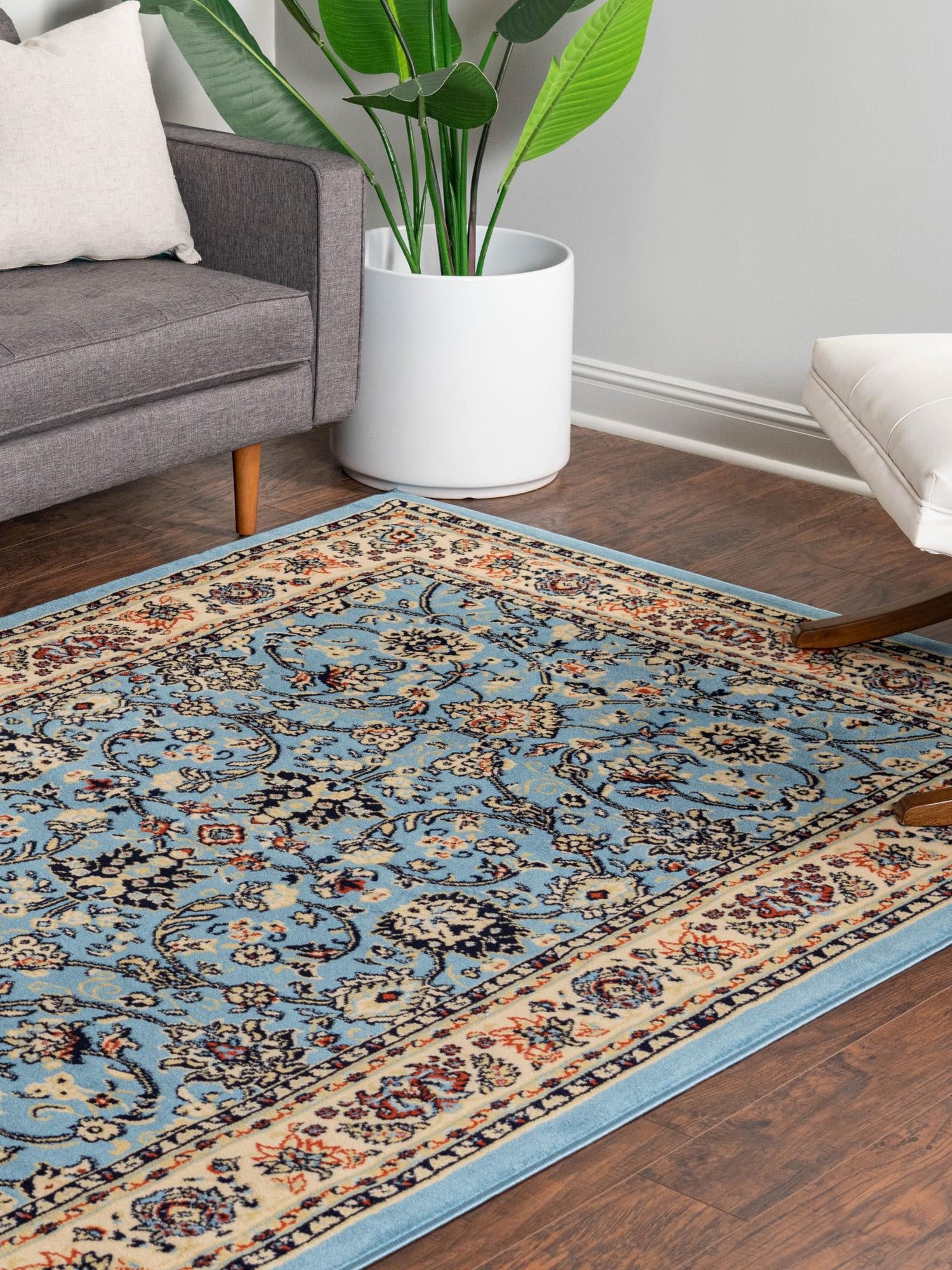Light Blue 7' 1 x 10' Sialk Hill Rectangle Area Rug 100% Polypropylene Durable Easy Clean Classic Traditional Design Carpet for Interior Design for Sale at Rug Engine