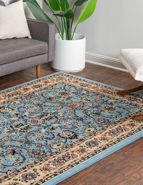 Light Blue 6' 1 x 9' Sialk Hill Rectangle Area Rug 100% Polypropylene Durable Easy Clean Classic Traditional Design Carpet for Interior Design for Sale at Rug Engine