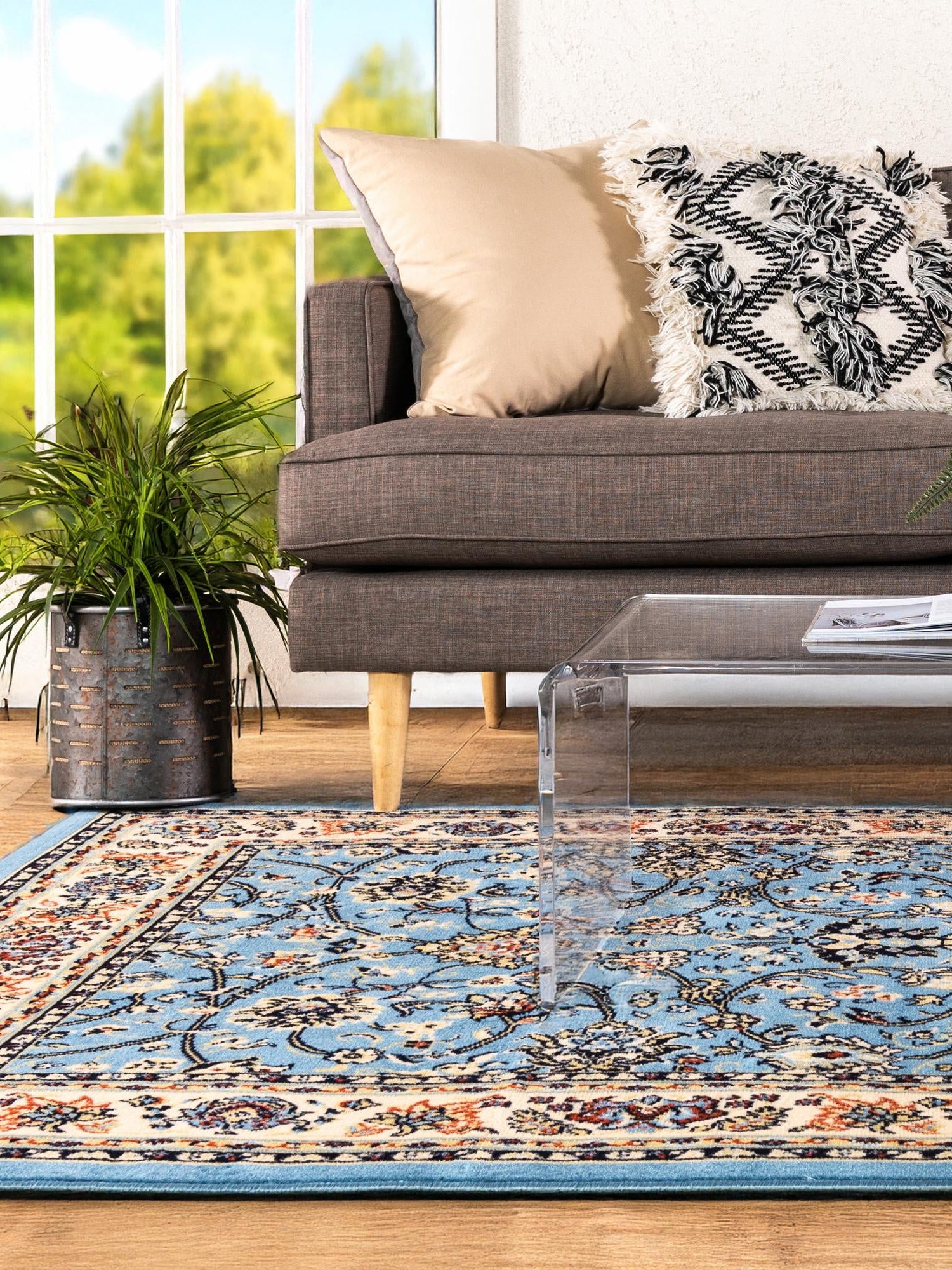 Light Blue 7' 1 x 10' Sialk Hill Rectangle Area Rug 100% Polypropylene Durable Easy Clean Classic Traditional Design Carpet for Interior Design for Sale at Rug Engine