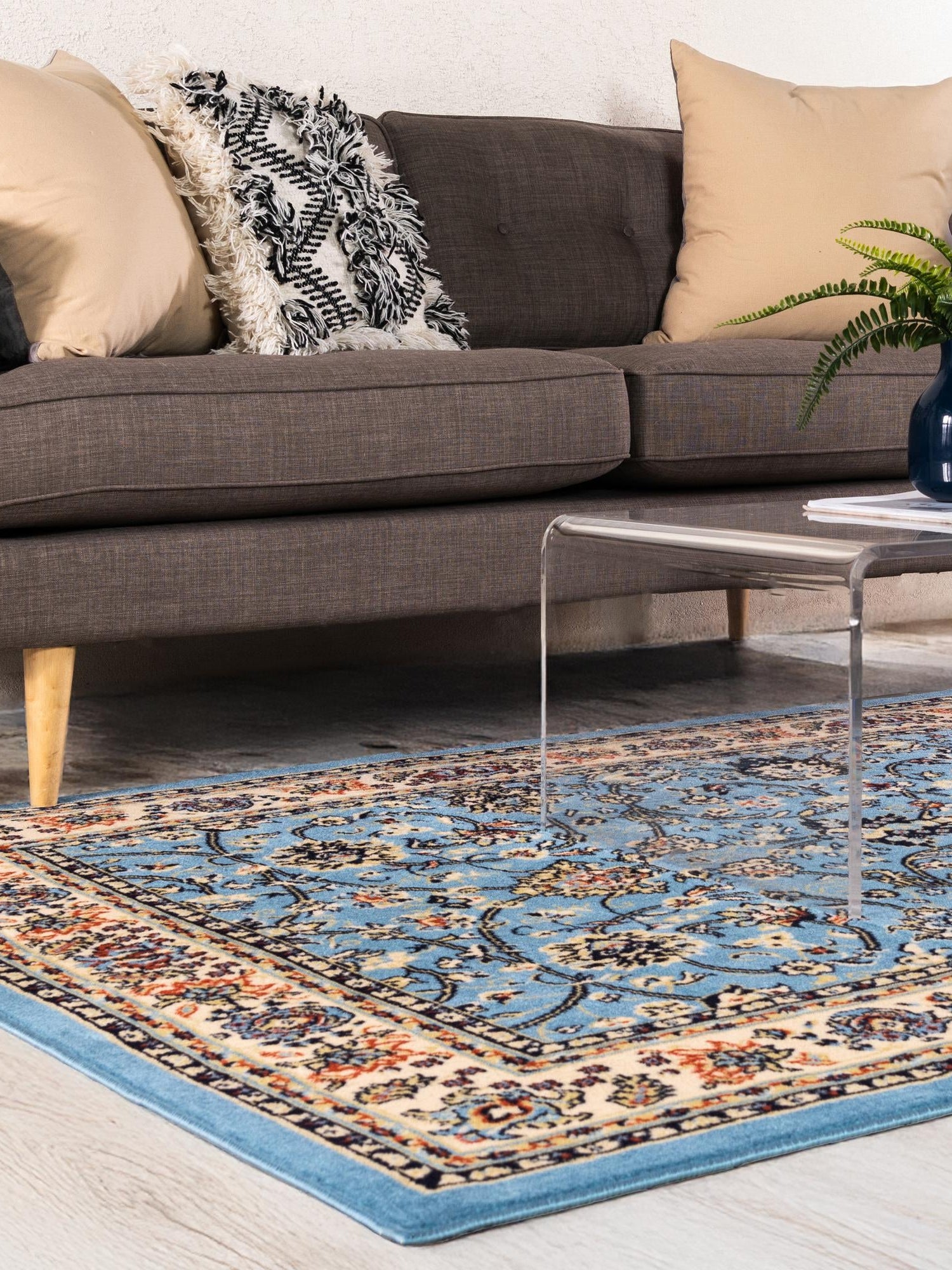 Light Blue 7' 1 x 10' Sialk Hill Rectangle Area Rug 100% Polypropylene Durable Easy Clean Classic Traditional Design Carpet for Interior Design for Sale at Rug Engine