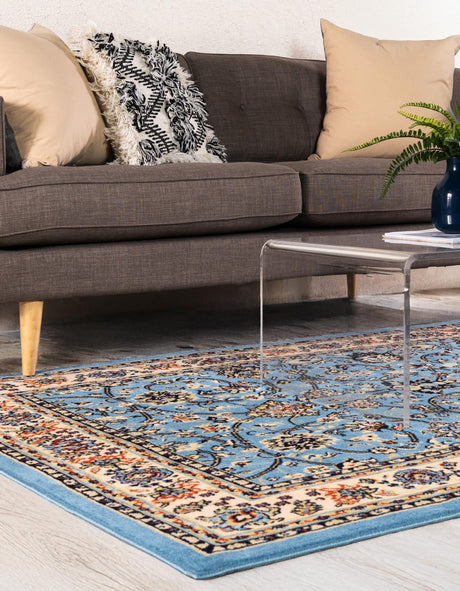 Light Blue 6' 1 x 9' Sialk Hill Rectangle Area Rug 100% Polypropylene Durable Easy Clean Classic Traditional Design Carpet for Interior Design for Sale at Rug Engine