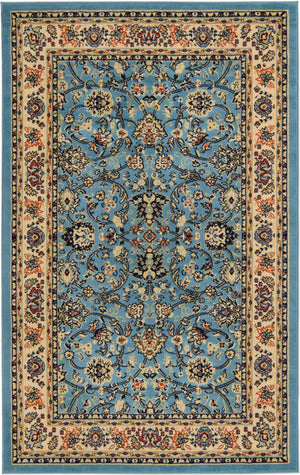 Light Blue 5' 3 x 8' Sialk Hill Rectangle Area Rug 100% Polypropylene Durable Easy Clean Classic Traditional Design Carpet for Interior Design for Sale at Rug Engine