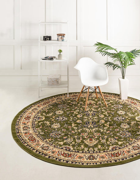 Green 7' 10 x 7' 10 Sialk Hill Round Area Rug 100% Polypropylene Durable Easy Clean Classic Traditional Design Carpet for Interior Design for Sale at Rug Engine