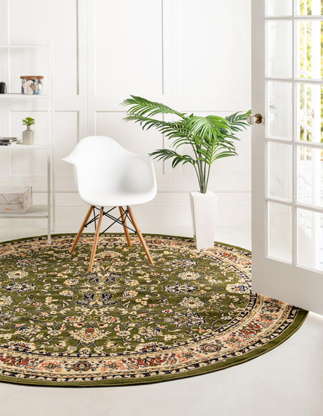 Green 7' 10 x 7' 10 Sialk Hill Round Area Rug 100% Polypropylene Durable Easy Clean Classic Traditional Design Carpet for Interior Design for Sale at Rug Engine