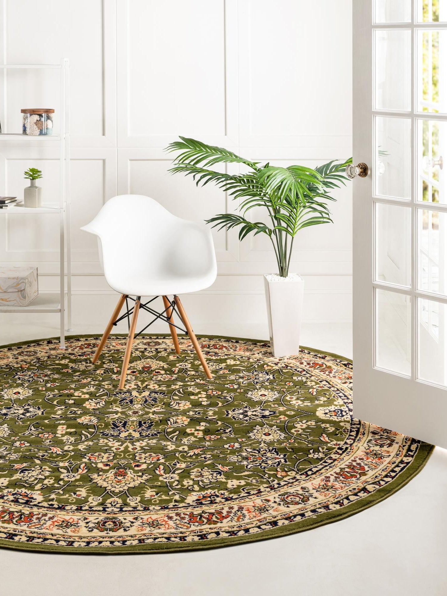 Green 6' 1 x 6' 1 Sialk Hill Round Area Rug 100% Polypropylene Durable Easy Clean Classic Traditional Design Carpet for Interior Design for Sale at Rug Engine