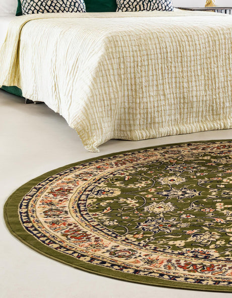 Green 7' 10 x 7' 10 Sialk Hill Round Area Rug 100% Polypropylene Durable Easy Clean Classic Traditional Design Carpet for Interior Design for Sale at Rug Engine