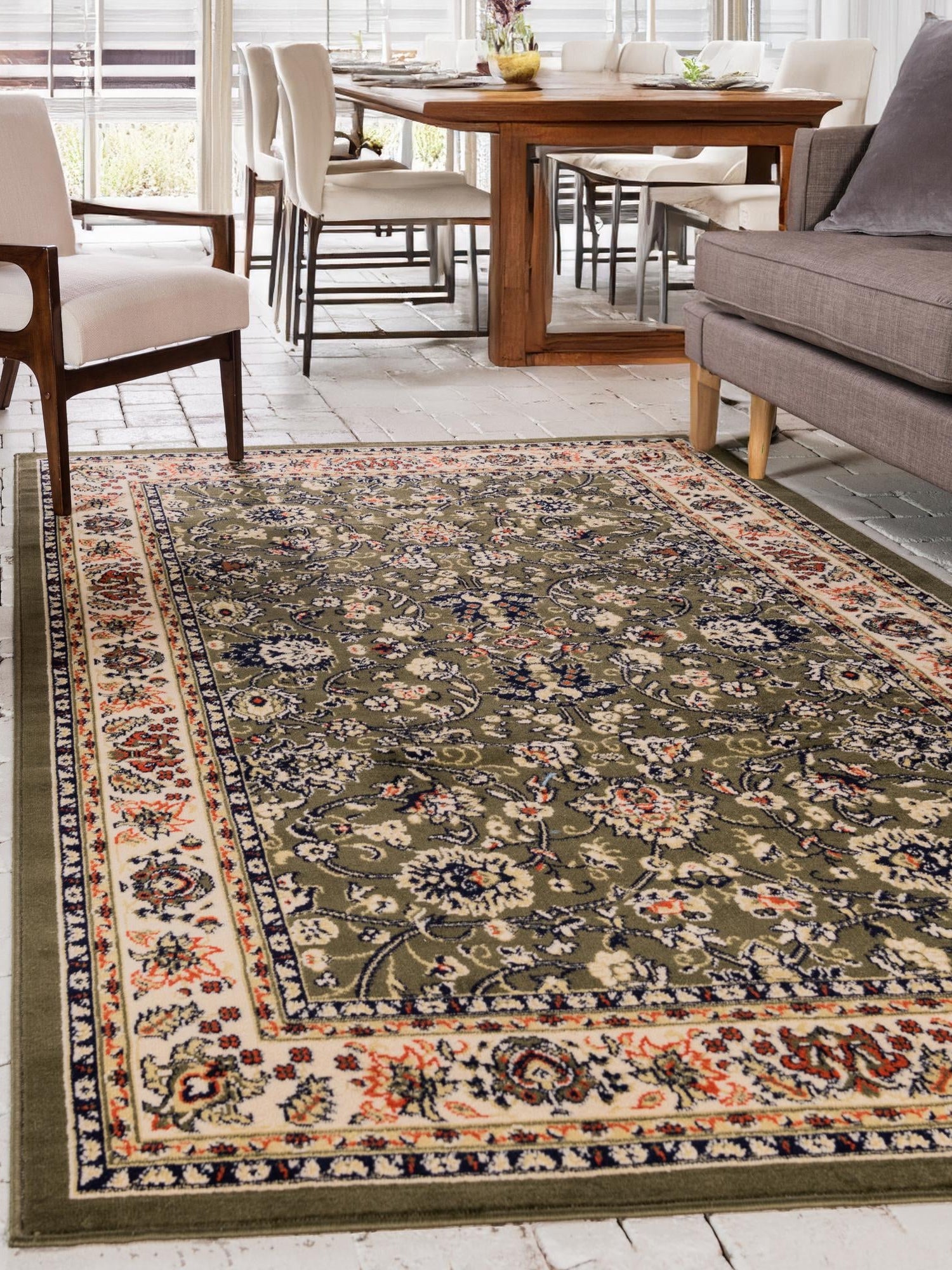 Green 2' x 3' 1 Sialk Hill Rectangle Area Rug 100% Polypropylene Durable Easy Clean Classic Traditional Design Carpet for Interior Design for Sale at Rug Engine