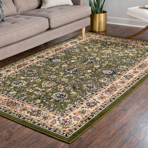 Green 5' 3 x 8' Sialk Hill Rectangle Area Rug 100% Polypropylene Durable Easy Clean Classic Traditional Design Carpet for Interior Design for Sale at Rug Engine