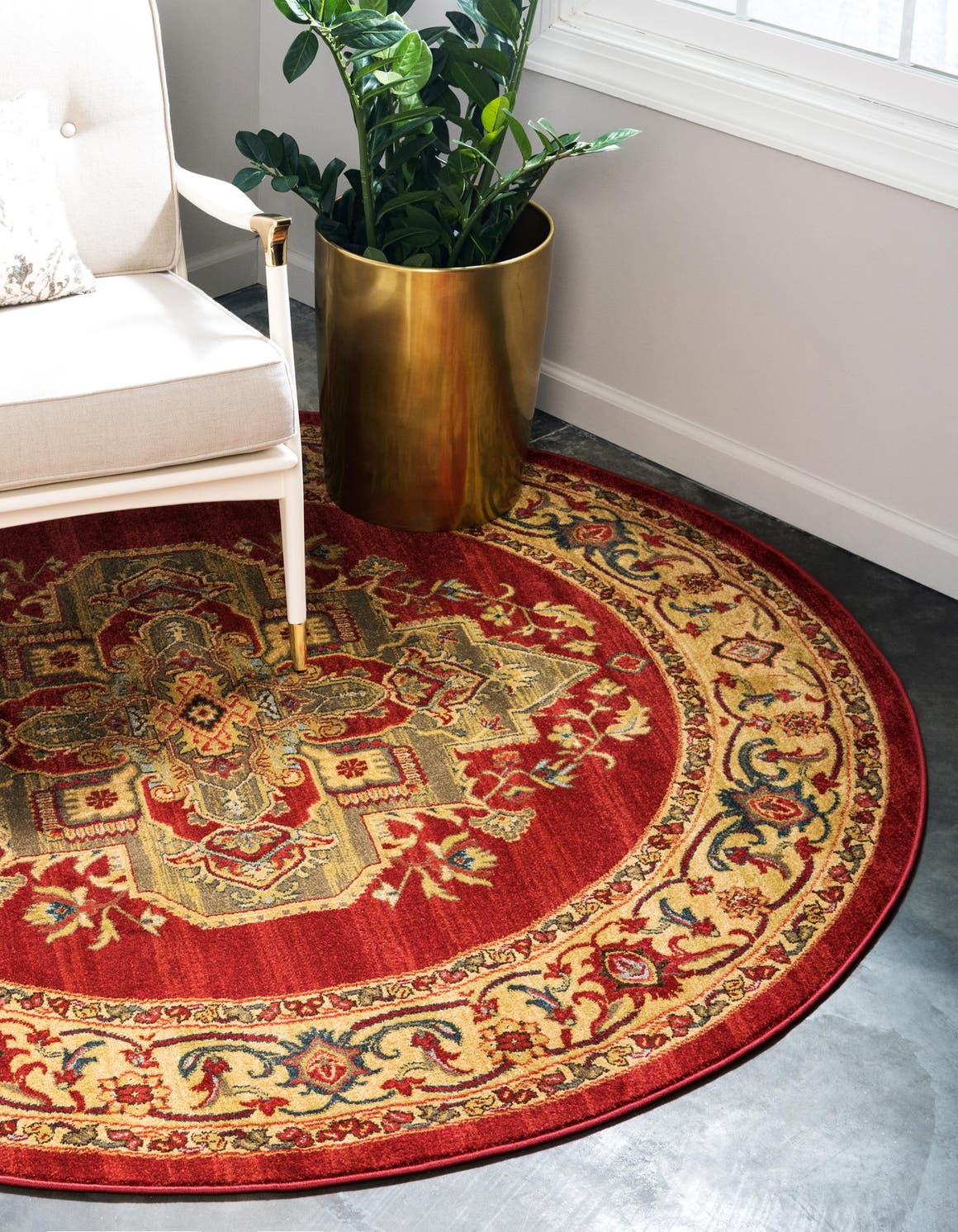 Red 8' x 8' Sahand Round Area Rug Affordable Easy Clean Traditional Design Durable Carpet for Home Interior Design Living Room Dining Office for Sale at Rug Engine