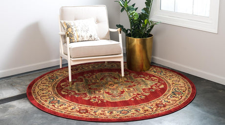 Red 6' 1 x 6' 1 Sahand Round Area Rug Affordable Easy Clean Traditional Design Durable Carpet for Home Interior Design Living Room Dining Office for Sale at Rug Engine