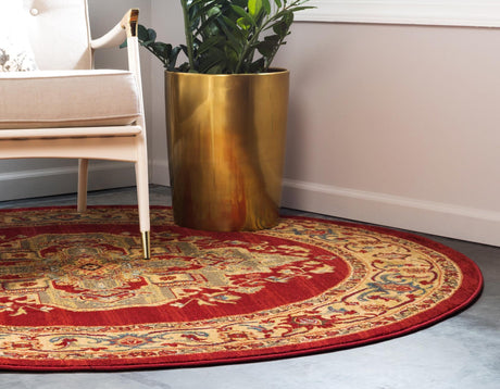 Red 8' x 8' Sahand Round Area Rug Affordable Easy Clean Traditional Design Durable Carpet for Home Interior Design Living Room Dining Office for Sale at Rug Engine