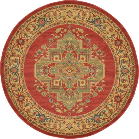 Red 6' 1 x 6' 1 Sahand Round Area Rug Affordable Easy Clean Traditional Design Durable Carpet for Home Interior Design Living Room Dining Office for Sale at Rug Engine