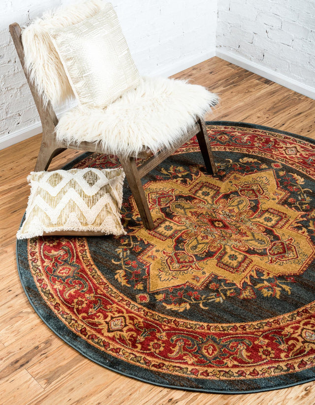 Navy Blue 6' 1 x 6' 1 Sahand Round Area Rug Affordable Easy Clean Traditional Design Durable Carpet for Home Interior Design Living Room Dining Office for Sale at Rug Engine