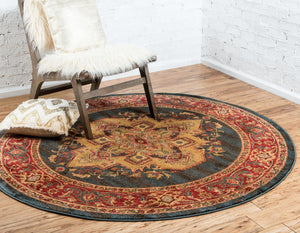 Navy Blue 6' 1 x 6' 1 Sahand Round Area Rug Affordable Easy Clean Traditional Design Durable Carpet for Home Interior Design Living Room Dining Office for Sale at Rug Engine
