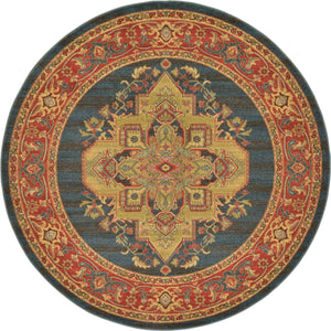 Navy Blue 6' 1 x 6' 1 Sahand Round Area Rug Affordable Easy Clean Traditional Design Durable Carpet for Home Interior Design Living Room Dining Office for Sale at Rug Engine