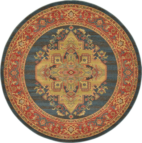 Navy Blue 6' 1 x 6' 1 Sahand Round Area Rug Affordable Easy Clean Traditional Design Durable Carpet for Home Interior Design Living Room Dining Office for Sale at Rug Engine