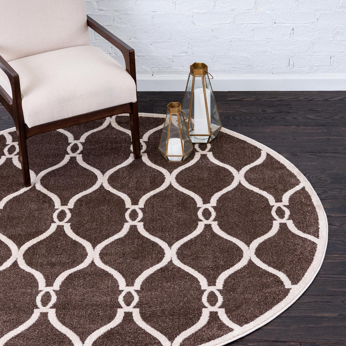 Brown 8' x 8' Trellis Round Area Rug Geometric Modern Unique Durable E ...