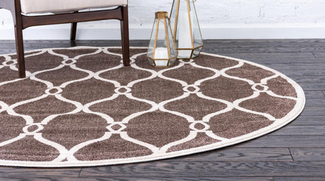 Brown 8' x 8' Trellis Round Area Rug Geometric Modern Unique Durable Easy Clean Carpet for Contemporary Interior Design for Sale at Rug Engine