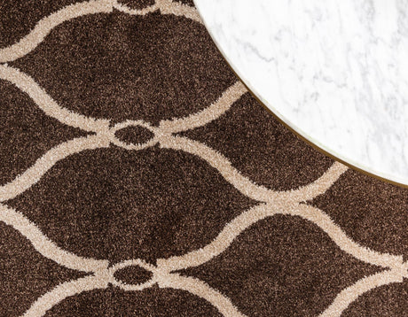 Brown 8' x 8' Trellis Round Area Rug Geometric Modern Unique Durable Easy Clean Carpet for Contemporary Interior Design for Sale at Rug Engine