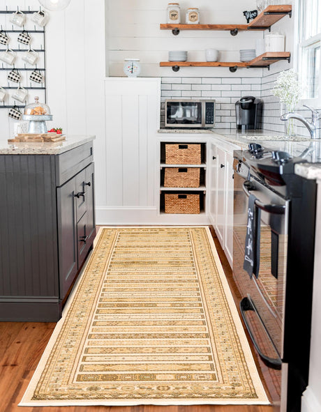 Ivory 2' 7 x 10' Fars Runner Area Rug 100% Polypropylene Unique Traditional Carpet for Classical Living, Dining Room & Office Spaces for Sale at Rug Engine