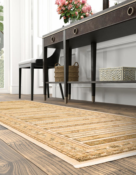 Ivory 2' 7 x 10' Fars Runner Area Rug 100% Polypropylene Unique Traditional Carpet for Classical Living, Dining Room & Office Spaces for Sale at Rug Engine