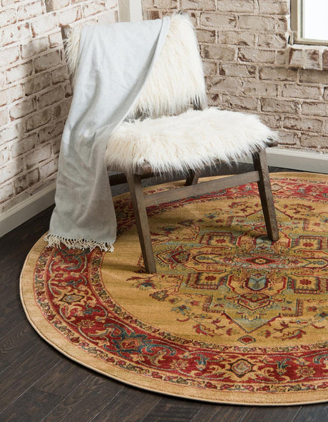Tan 6' 1 x 6' 1 Sahand Round Area Rug Affordable Easy Clean Traditional Design Durable Carpet for Home Interior Design Living Room Dining Office for Sale at Rug Engine