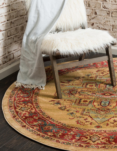 Tan 6' 1 x 6' 1 Sahand Round Area Rug Affordable Easy Clean Traditional Design Durable Carpet for Home Interior Design Living Room Dining Office for Sale at Rug Engine