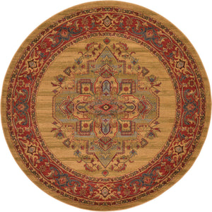 Tan 6' 1 x 6' 1 Sahand Round Area Rug Affordable Easy Clean Traditional Design Durable Carpet for Home Interior Design Living Room Dining Office for Sale at Rug Engine
