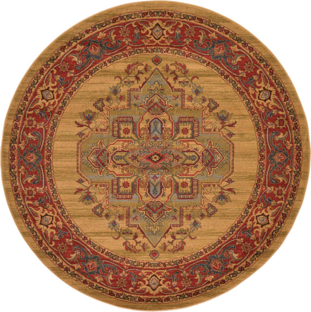 Tan 6' 1 x 6' 1 Sahand Round Area Rug Affordable Easy Clean Traditional Design Durable Carpet for Home Interior Design Living Room Dining Office for Sale at Rug Engine