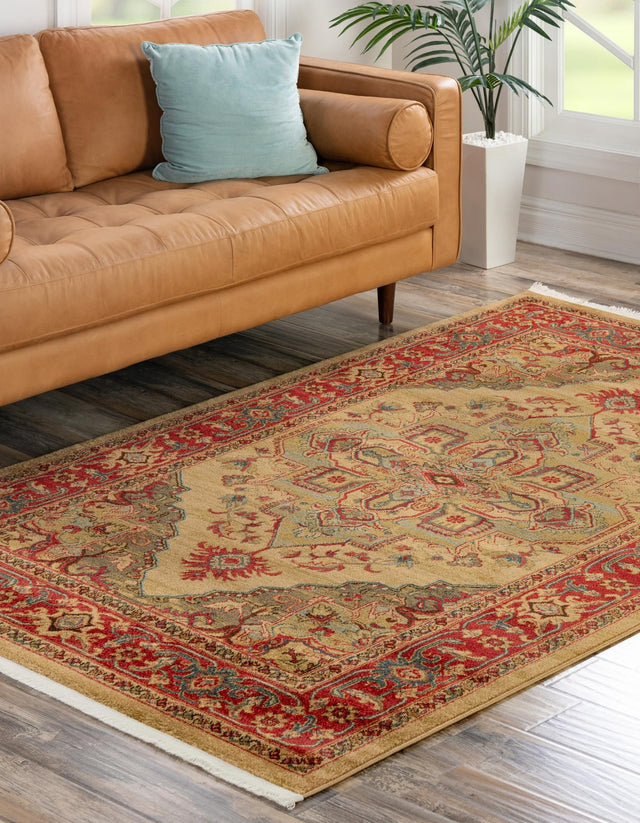 Tan 9' x 12' Sahand Rectangle Area Rug Affordable Easy Clean Traditional Design Durable Carpet for Home Interior Design Living Room Dining Office for Sale at Rug Engine