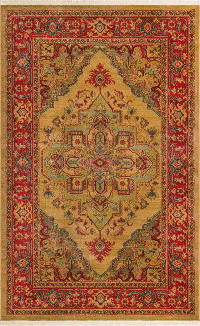 Tan 5' 1 x 8' Sahand Rectangle Area Rug Affordable Easy Clean Traditional Design Durable Carpet for Home Interior Design Living Room Dining Office for Sale at Rug Engine
