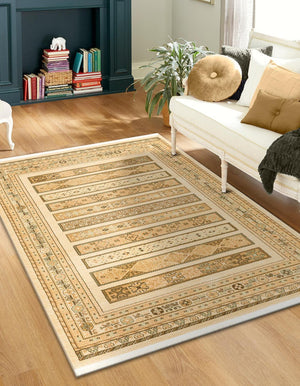 Ivory 8' x 11' Fars Rectangle Area Rug 100% Polypropylene Unique Traditional Carpet for Classical Living, Dining Room & Office Spaces for Sale at Rug Engine