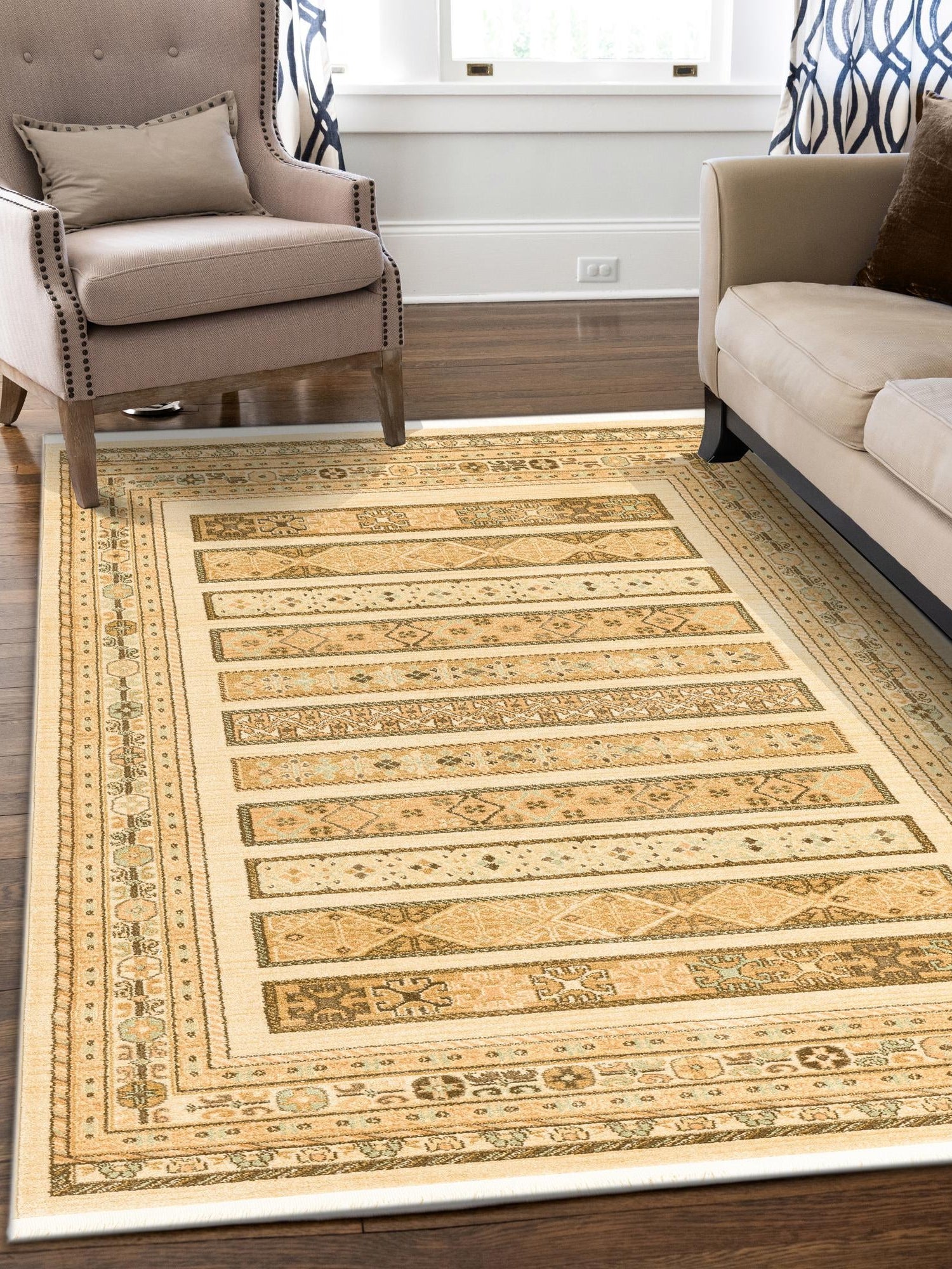 Ivory 8' x 11' Fars Rectangle Area Rug 100% Polypropylene Unique Traditional Carpet for Classical Living, Dining Room & Office Spaces for Sale at Rug Engine