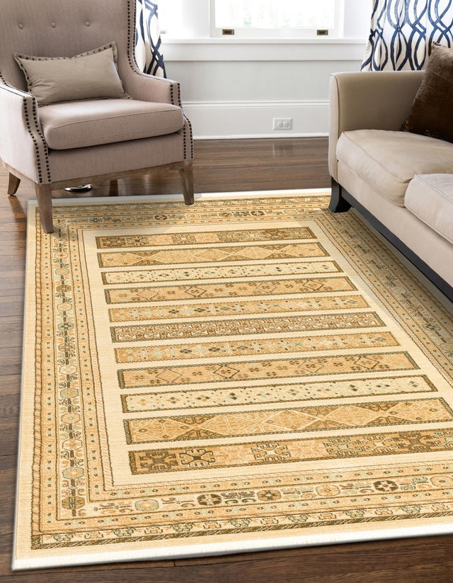 Ivory 8' x 11' Fars Rectangle Area Rug 100% Polypropylene Unique Traditional Carpet for Classical Living, Dining Room & Office Spaces for Sale at Rug Engine