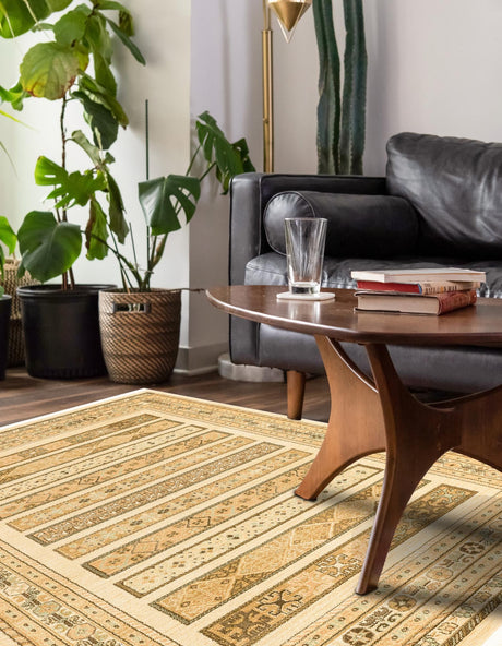 Ivory 5' 1 x 8' Fars Rectangle Area Rug 100% Polypropylene Unique Traditional Carpet for Classical Living, Dining Room & Office Spaces for Sale at Rug Engine