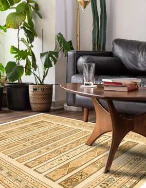 Ivory 9' x 12' 2 Fars Rectangle Area Rug 100% Polypropylene Unique Traditional Carpet for Classical Living, Dining Room & Office Spaces for Sale at Rug Engine