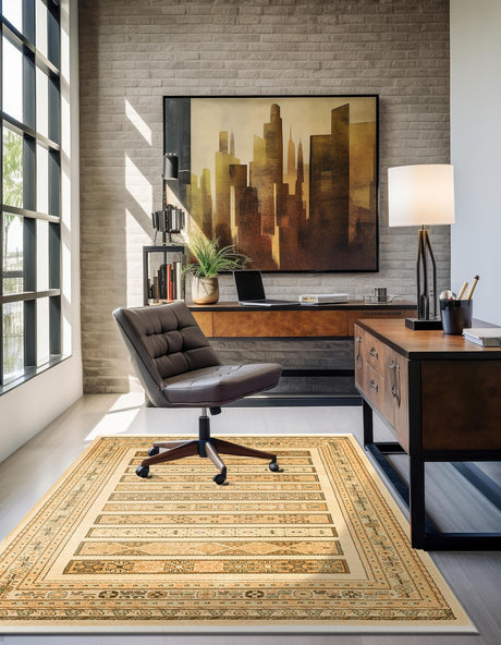 Ivory 9' x 12' 2 Fars Rectangle Area Rug 100% Polypropylene Unique Traditional Carpet for Classical Living, Dining Room & Office Spaces for Sale at Rug Engine