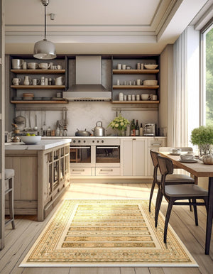 Ivory 7' 1 x 10' Fars Rectangle Area Rug 100% Polypropylene Unique Traditional Carpet for Classical Living, Dining Room & Office Spaces for Sale at Rug Engine